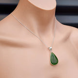 Solid Sterling Silver & Natural Nephrite Greenstone Handmade Pear Pendant Necklace