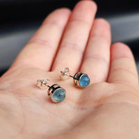 Natural Aquamarine & Solid Silver Round Stud Earrings