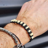 Bone Carving Cylinder Bead Macrame Bracelet - Black