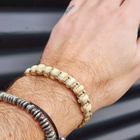 Bone Carving Cylinder Bead Macrame Bracelet - Tan