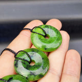 Natural Nephrite Greenstone Donut Pendant Necklace