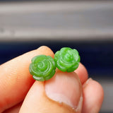 Nephrite Greenstone & Solid Silver Rose Stud Earrings