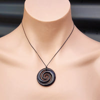 Black Stained Hand Carved Maori Bone Carving Pendant Necklace - Double Closed Koru