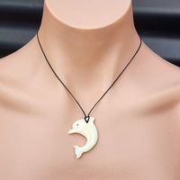 Natural Hand Carved Maori Bone Carving Pendant Necklace - Dolphin