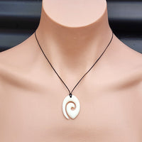 Natural Hand Carved Maori Bone Carving Pendant Necklace - Koru Spiral