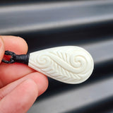 Natural Hand Carved Maori Bone Carving Pendant Necklace - Carved Patu With Binding