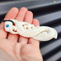 Natural Hand Carved Maori Bone Carving Pendant Necklace - Manaia Hook