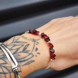 Solid Sterling Silver & Natural Garnet Handmade Chain Bracelet