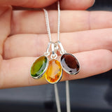 Handmade Solid Sterling Silver & 3x Set Gemstone Pendant Necklace