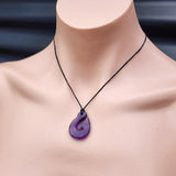 Natural Amethyst Traditional NZ Maori Whale Tail Hook Carving Pendant Necklace