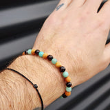 Adults Elastic Bracelet - Polished Cherry Amber & Pine Wood + Amazonite