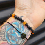 Adults Bracelet - Polished Honey Amber & Lava Stones