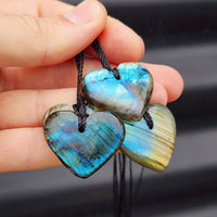 Natural Hand Carved Labradorite Heart Pendant Necklaces