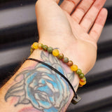 Raw Honey Amber & Natural Unakite Elastic Bracelet