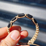 Natural Raw Black Tourmaline & Tan Macramé Bracelet (10X9B)