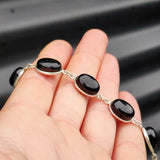 Solid Sterling Silver & Natural Black Onyx Handmade Chain Bracelet