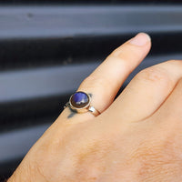 (O) Solid Sterling Silver & Labradorite Stone Handmade Solitaire Ring