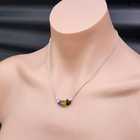 Solid Sterling Silver & Natural 7 Chakra Gemstone Handmade Necklace