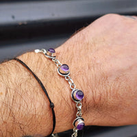 Solid Sterling Silver & Natural Amethyst Handmade Chain Bracelet