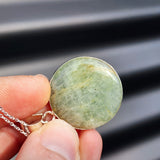 Solid Sterling Silver & Natural Aquamarine Handmade Round Pendant & Chain Necklace