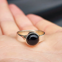 (Q) Solid Sterling Silver & Black Onyx Stone Handmade Solitaire Ring