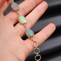 Solid Sterling Silver & Natural Labradorite Handmade Chain Bracelet