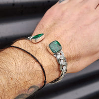 Solid Sterling Silver & Natural Malachite Handmade Cuff Bracelet