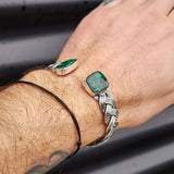 Solid Sterling Silver & Natural Malachite Handmade Cuff Bracelet