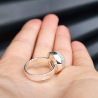 (Q) Solid Sterling Silver & Natural Round Moonstone Handmade Solitaire Ring