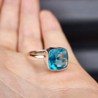 (R) Solid Sterling Silver & Natural Blue Topaz Handmade Signet Ring