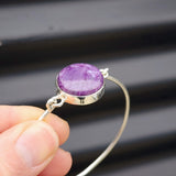 Solid Sterling Silver & Natural Charoite Handmade Bangle Bracelet