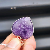 Solid Sterling Silver & Natural Lepidolite Handmade Heart Pendant Necklace