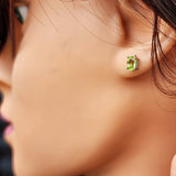 Natural Peridot & Solid Silver Stud Earrings