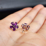 Natural Amethyst & Solid Silver Flower Stud Earrings