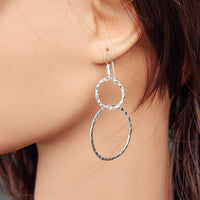 Handmade Solid Sterling Silver Double Hoop Hanging Earrings