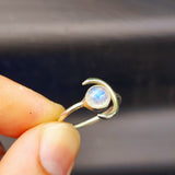 (Q) Solid Sterling Silver Sun & Moonstone Handmade Rustic Ring