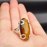 (O) Solid Sterling Silver & Natural Tiger Eye Handmade Solitaire Ring