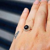 (Q) Solid Sterling Silver & Black Onyx Stone Round Handmade Solitaire Ring