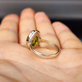 (Q) Solid Sterling Silver & Natural Peridot Handmade Pear Shaped Signet Ring