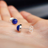 Natural Blue Kyanite & Solid Silver Round Stud Earrings