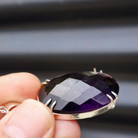 Solid Sterling Silver & Natural Amethyst Handmade Claw Oval Pendant Necklace