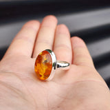 (T) Solid Sterling Silver & Natural Baltic Amber Handmade Oval Solitaire Ring