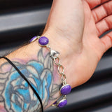 Solid Sterling Silver & Natural Charoite Handmade Chain Bracelet