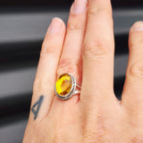 (Q) Solid Sterling Silver & Citrine Stone Handmade Solitaire Ring