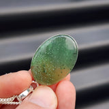 Solid Sterling Silver & Natural Nephrite Greenstone Handmade Oval Pendant Necklace