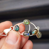 Solid Sterling Silver & Natural Labradorite 5 Setting Handmade Necklace