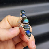 (Q) XL Solid Sterling Silver & Natural Labradorite Multi Setting Handmade Ring