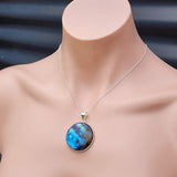 Solid Sterling Silver & Natural Labradorite Handmade Planet Necklace