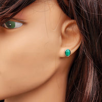 Natural Malachite & Solid Silver Oval Stud Earrings