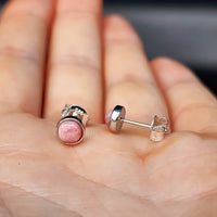 Natural Rhodochrosite & Solid Silver Round Stud Earrings